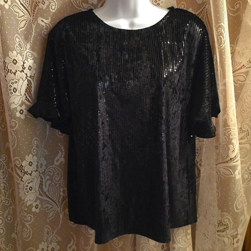 Hayden Women's size M black sequined short‎ sleeve pullover evening wear top